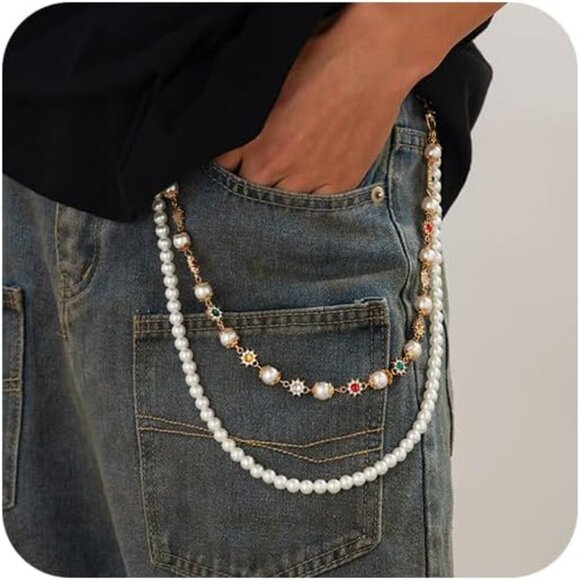 Other - Layered Pants Chain for Men Women Wallet Chain Exquisite Rhinestone Flower Pearl